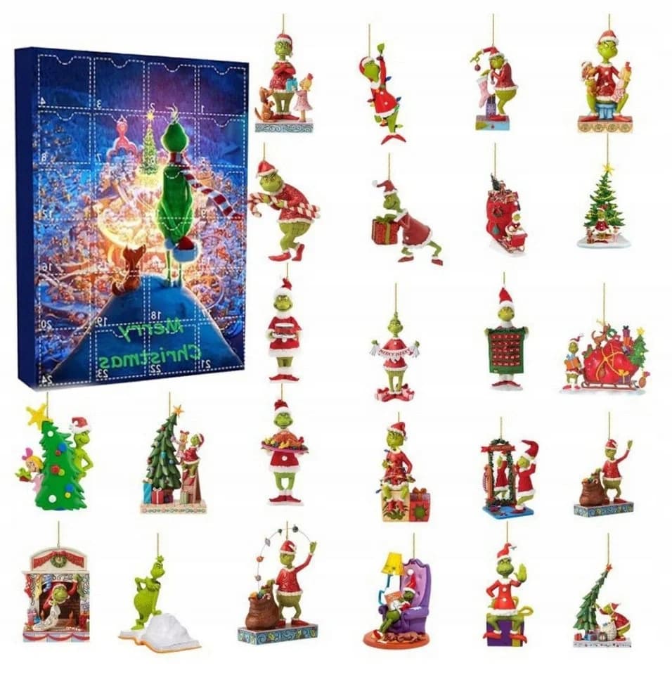 Festivalartikel Grinch Adventskalender 24 Figuren Überraschung Weihnachten
