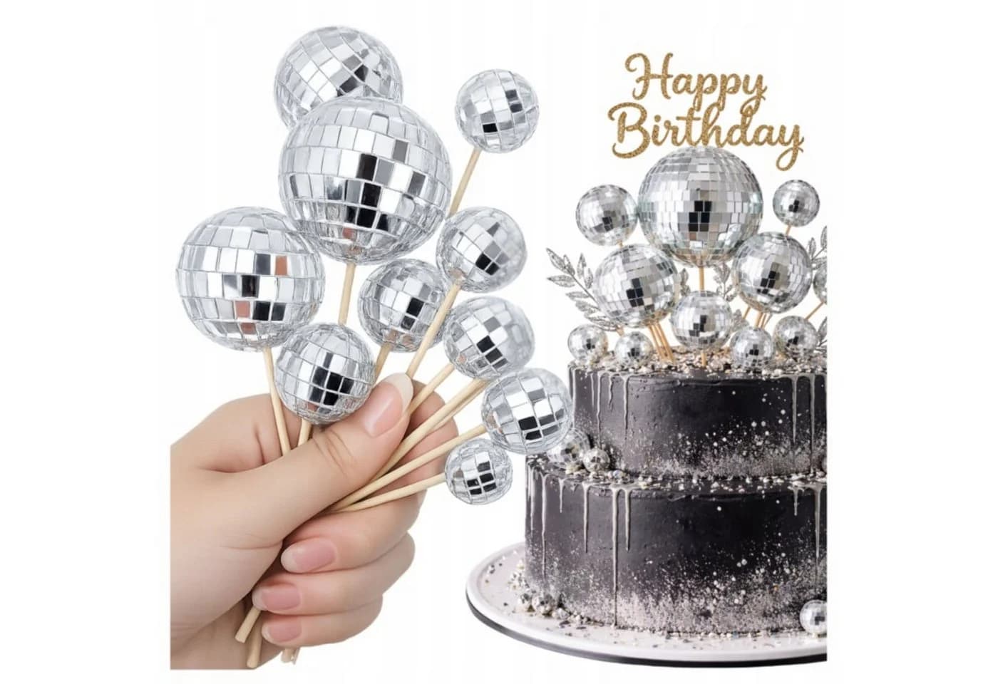Festivalartikel Tortenstecker 10x Silber Spiegelkugeln Cake Topper - Bild 2