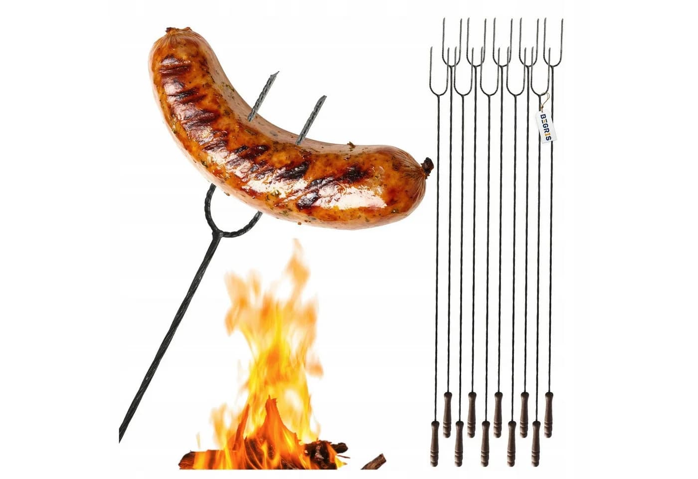 Festivalartikel Grillspieß 10er-Set Holzgriff 100 cm - Bild 2