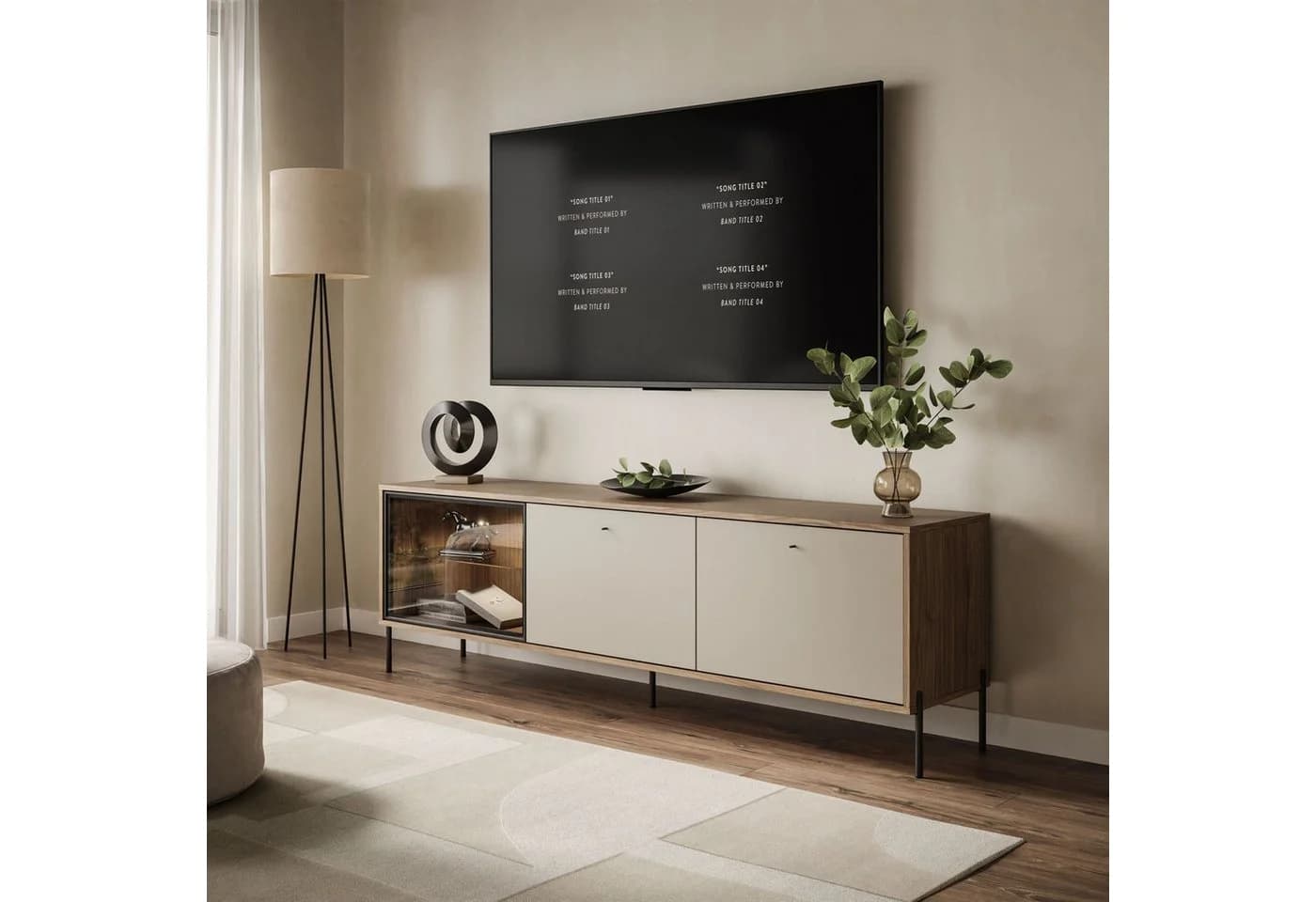Lookway TV-Lowboard ISA mit LED-Beleuchtung und Glastür-Vitrine