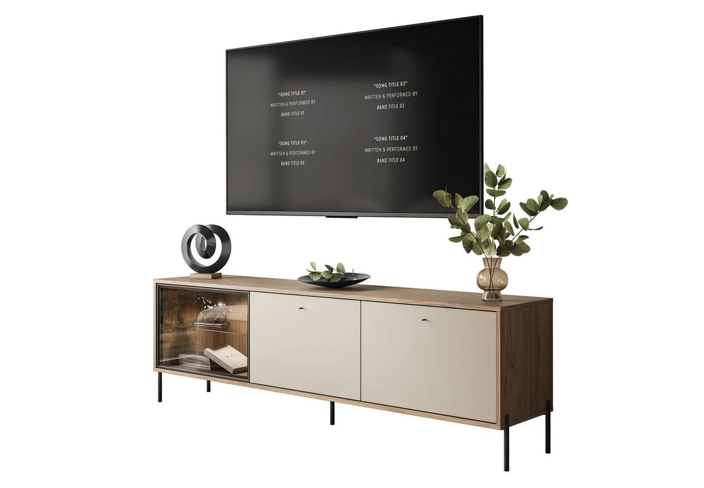 Lookway TV-Lowboard ISA mit LED-Beleuchtung und Glastür-Vitrine - Bild 2