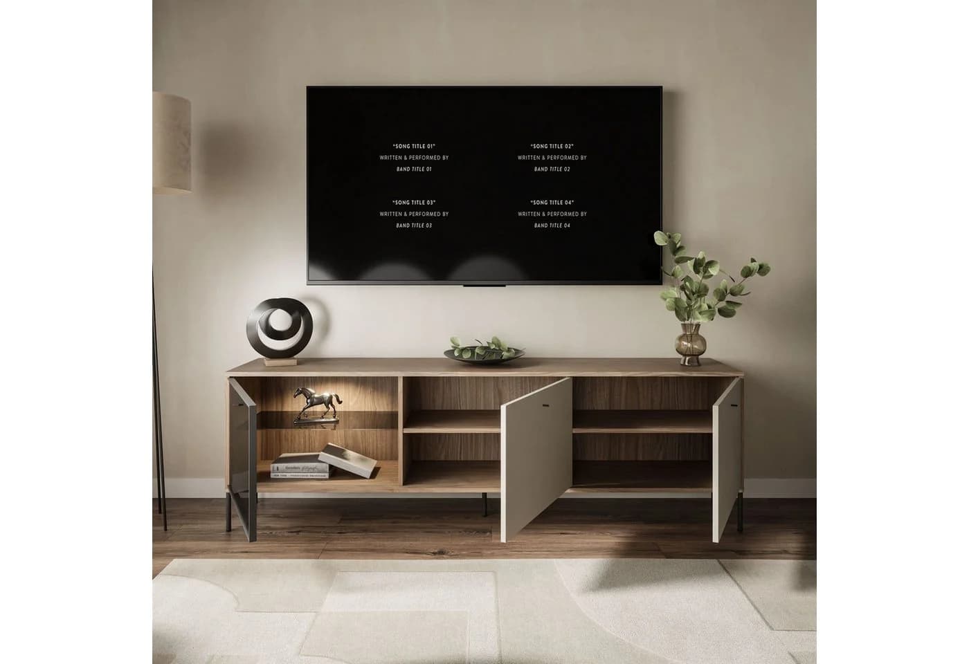 Lookway TV-Lowboard ISA mit LED-Beleuchtung und Glastür-Vitrine - Bild 3