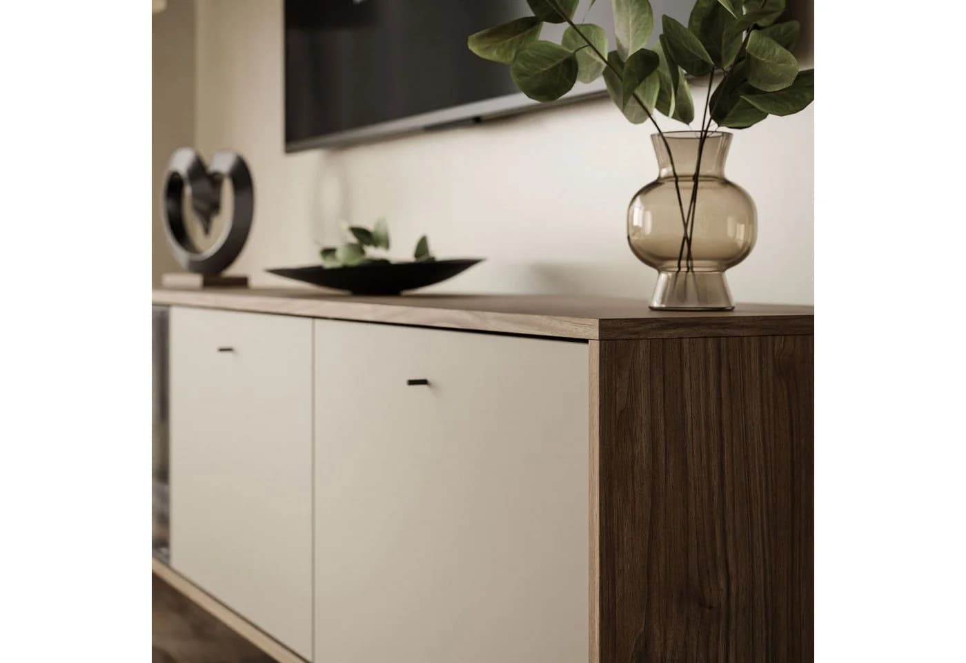 Lookway TV-Lowboard ISA mit LED-Beleuchtung und Glastür-Vitrine - Bild 4