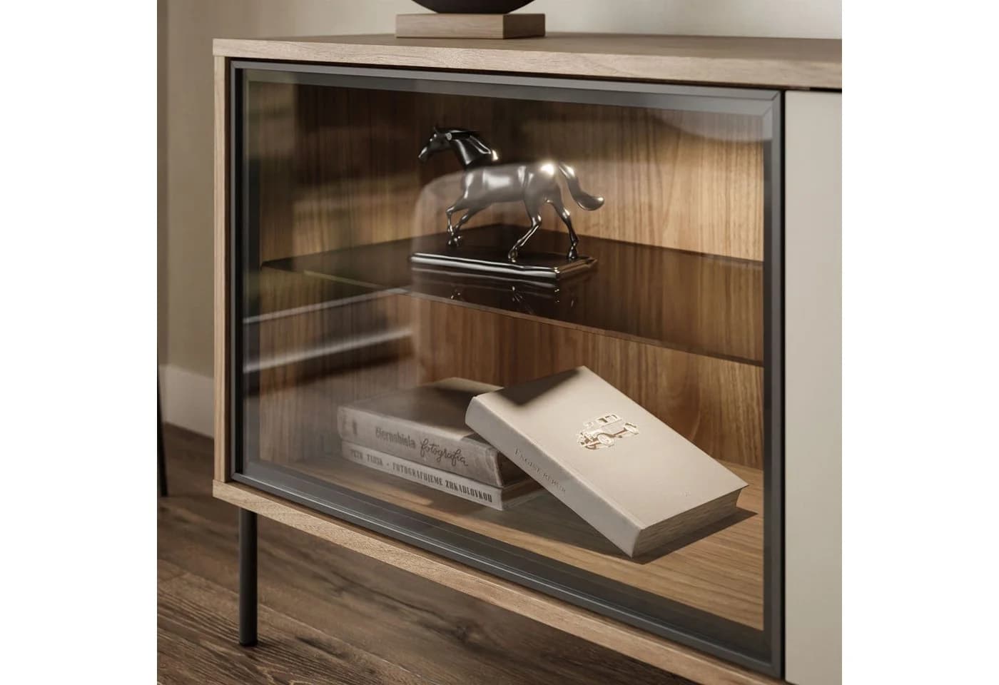 Lookway TV-Lowboard ISA mit LED-Beleuchtung und Glastür-Vitrine - Bild 5