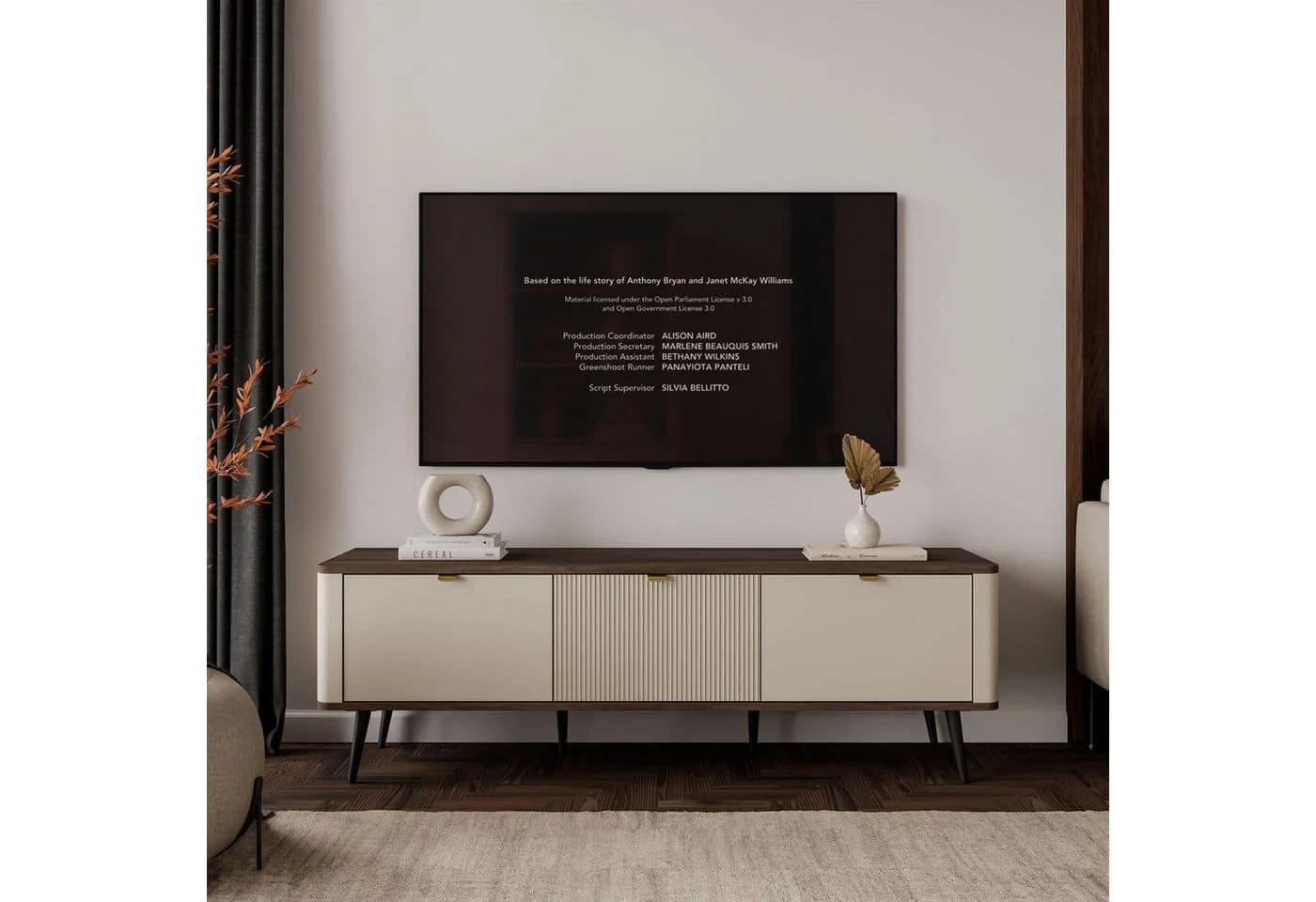 Lookway TV-Schrank AUTUMN 3D auf hohen Beinen beige/grau