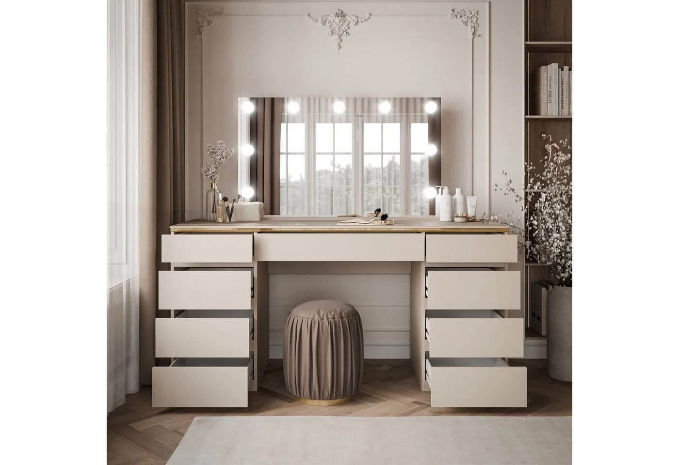 Lookway Schminktisch AURORA DOUBLE Kaschmir mit LED-Spiegel und Schubladen - Bild 3