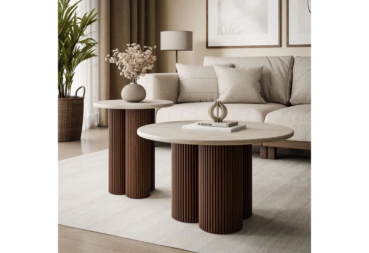 Lookway Couchtisch-Set CANYON 2in1 mit geriffeltem Sockel