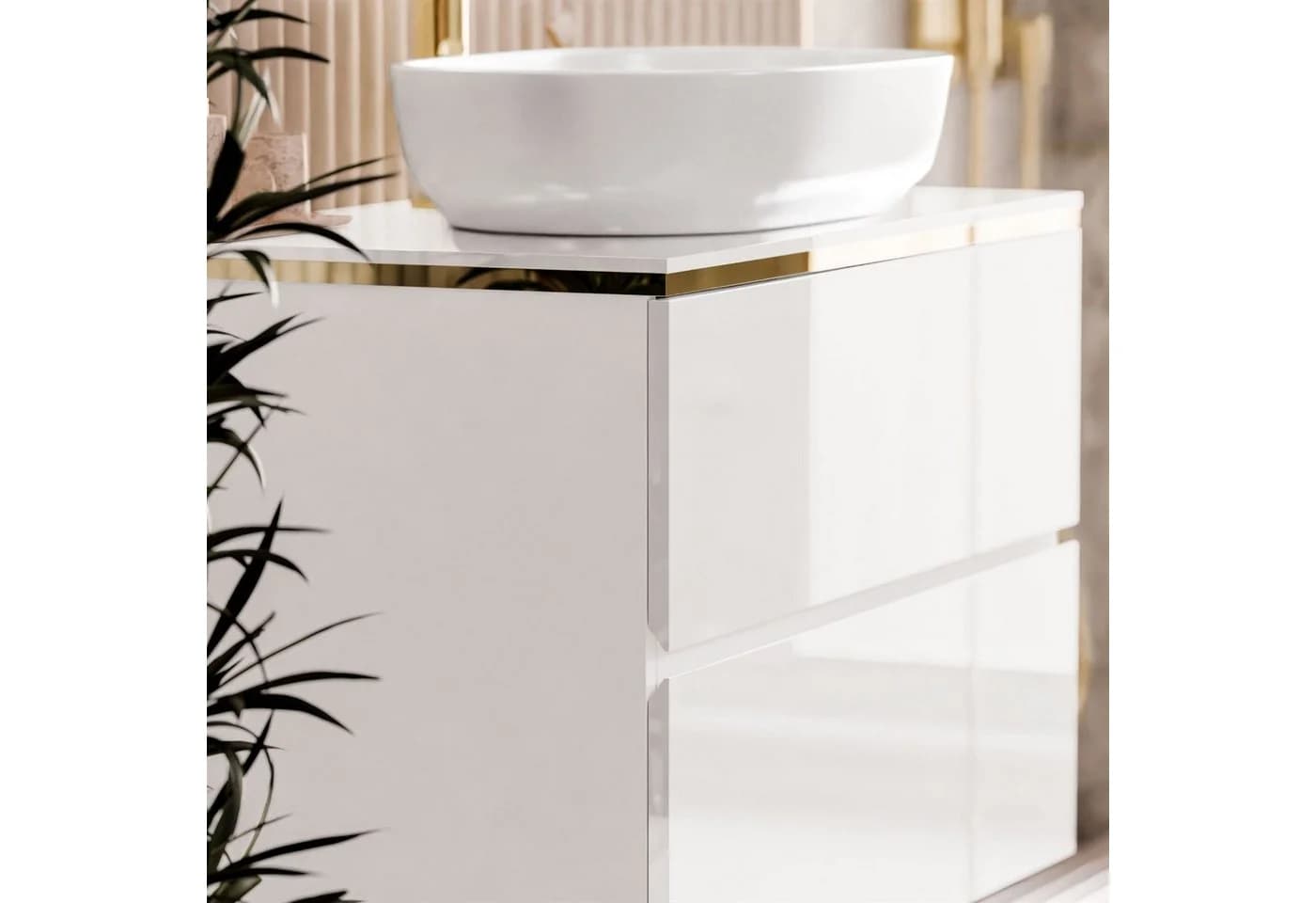 Lookway Badezimmerschrank AURORA GOLD Weiß/Gold Hochglanz mit Schubladen - Bild 4