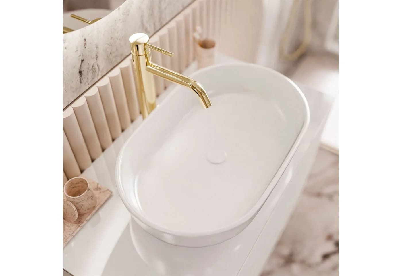 Lookway Badezimmerschrank AURORA GOLD Weiß/Gold Hochglanz mit Schubladen - Bild 5