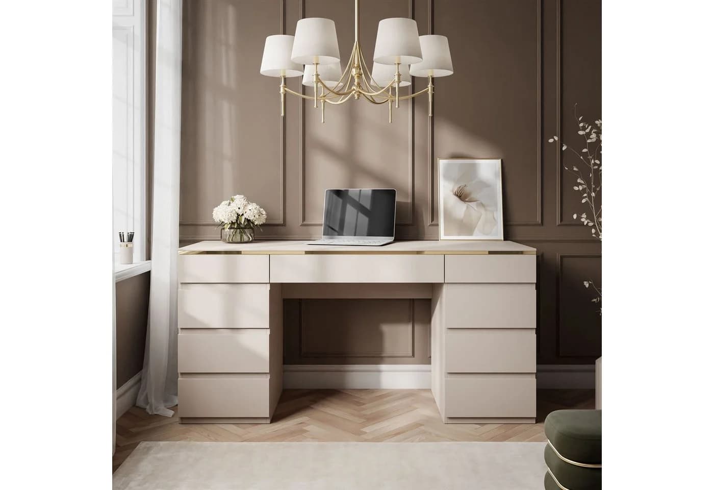 Lookway Schreibtisch AURORA DOUBLE Kaschmir Matt mit Schubladen
