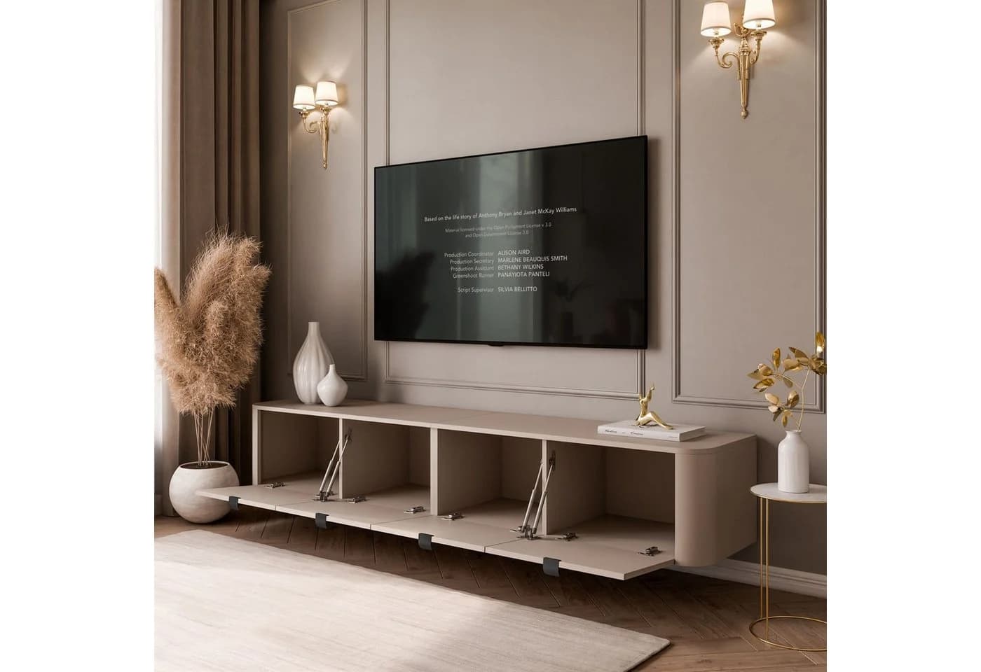 Lookway TV-Schrank CELESTE Hängeschrank mit LED-Beleuchtung Beige - Bild 4