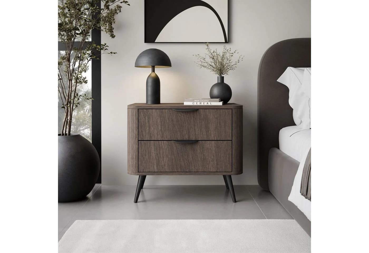 Lookway Nachttisch TWILIGHT mit Schubladen Schwarz Braun