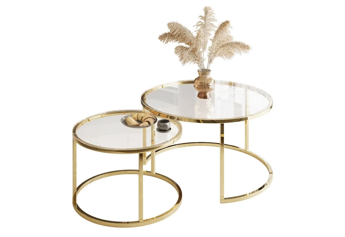 Lookway Couchtisch-Set SELAVI 2in1 Gold Glas - Bild 2