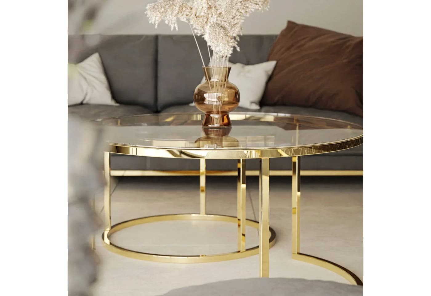 Lookway Couchtisch-Set SELAVI 2in1 Gold Glas - Bild 4