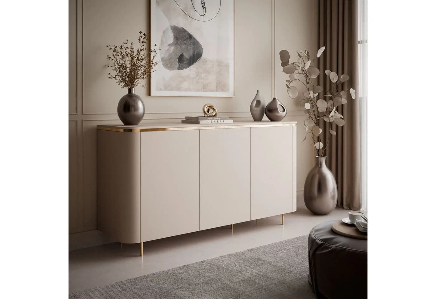Lookway Kommode AVELINE 140 cm Beige Gold PUSH-OPEN LED - Bild 4