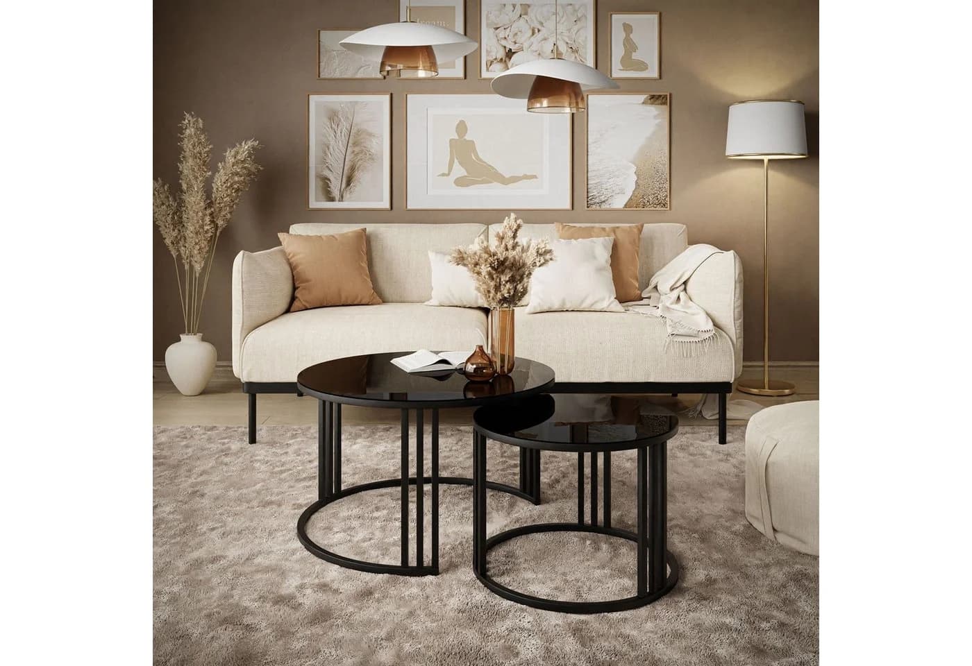 Lookway LORI GLASS 2in1 Couchtisch Schwarz/Gold Glas