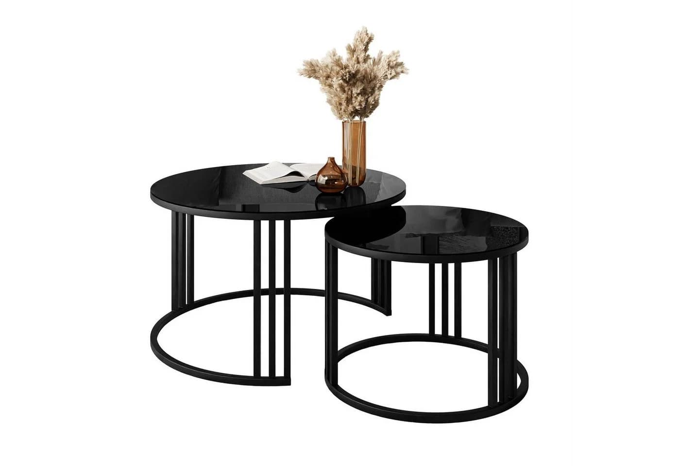 Lookway LORI GLASS 2in1 Couchtisch Schwarz/Gold Glas - Bild 2