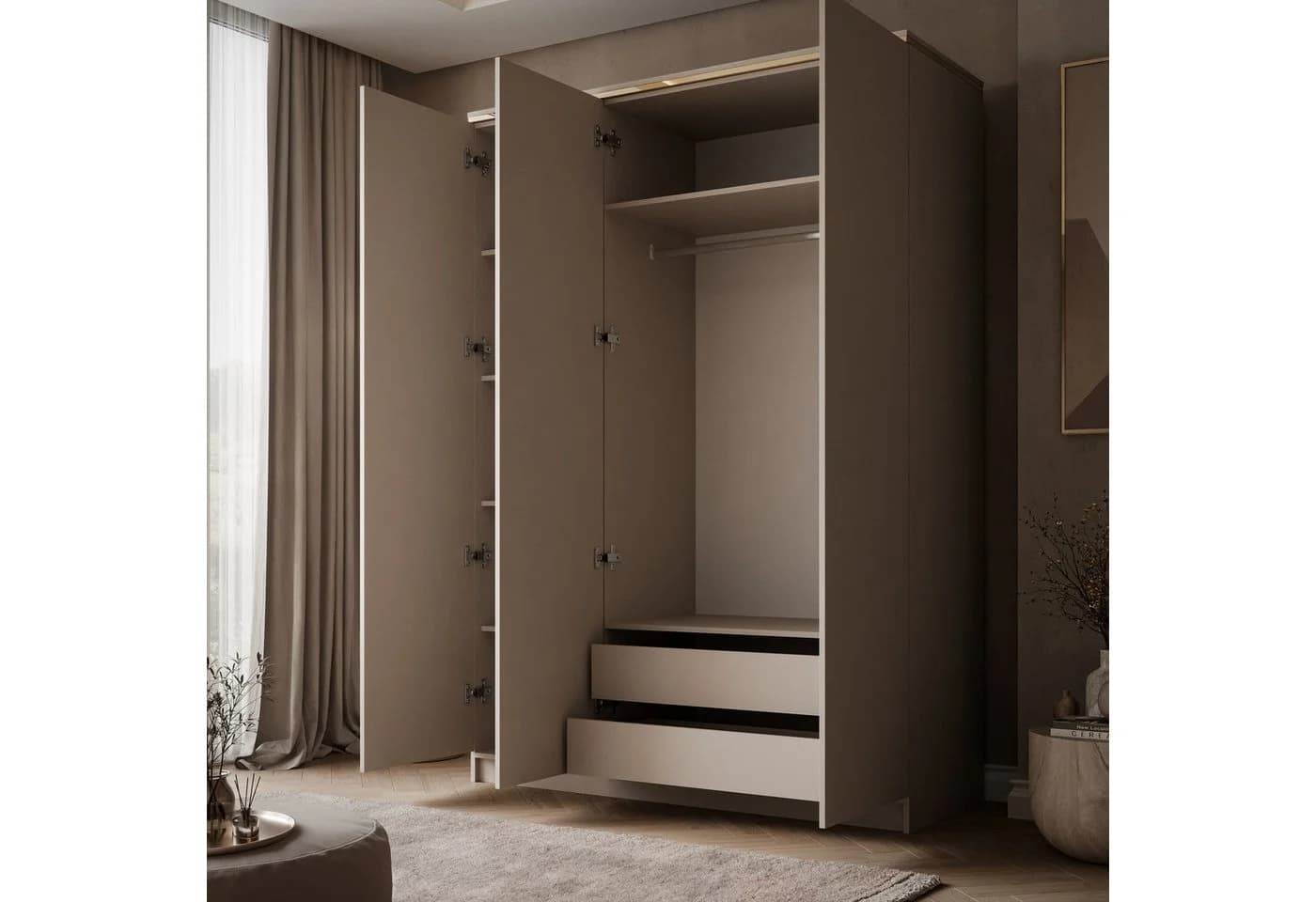 Lookway Kleiderschrank AURORA 3D Kaschmir mit Spiegel und Goldoptik - Bild 3