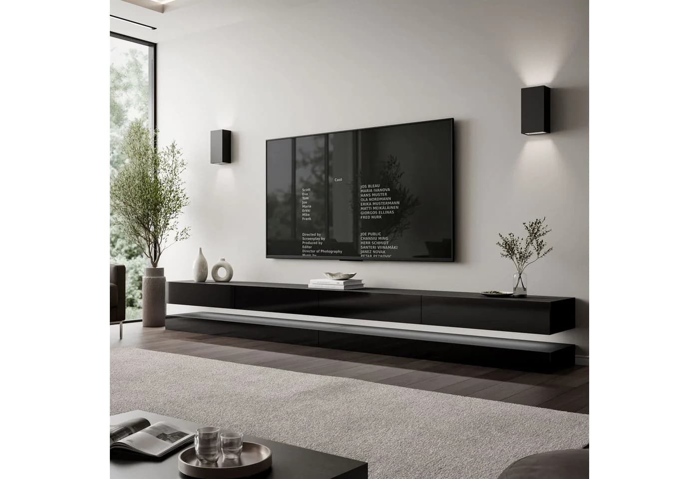 Lookway TV-Schrank SKY 280 cm Schwarz mit LED-Beleuchtung