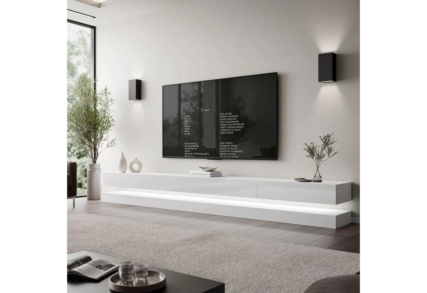 Lookway TV-Schrank SKY 280 cm Weiß mit LED-Beleuchtung