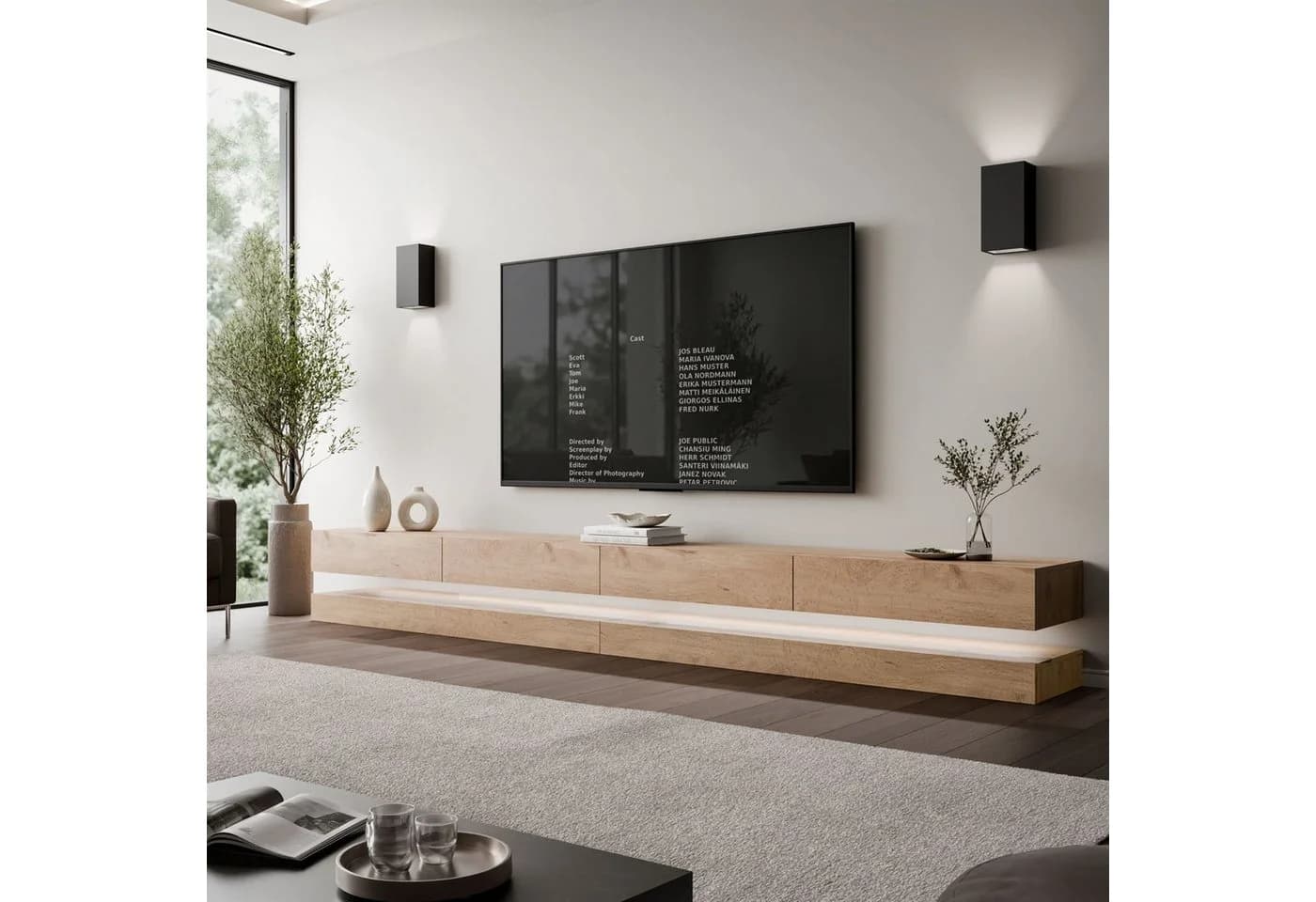 Lookway TV-Schrank SKY 280 cm mit LED-Beleuchtung Wotan Eiche