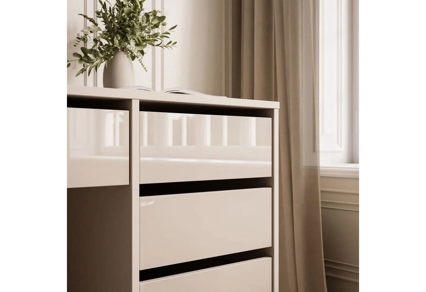 Lookway Schreibtisch MADA GLOSS Weiß Hochglanz mit Schubladen - Bild 4