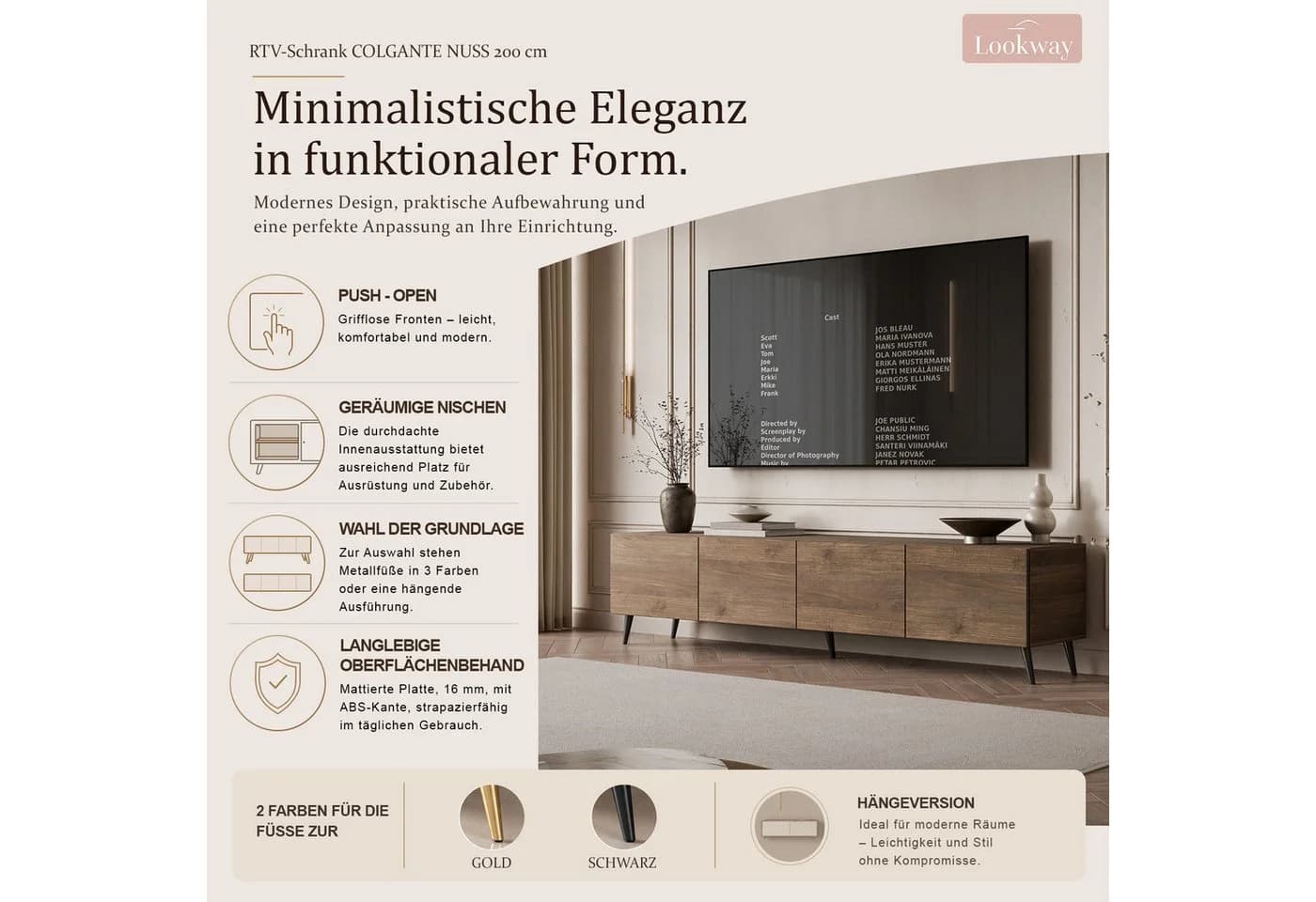 Lookway TV-Schrank COLGANTE Nussbaum Push-to-Open - Bild 3