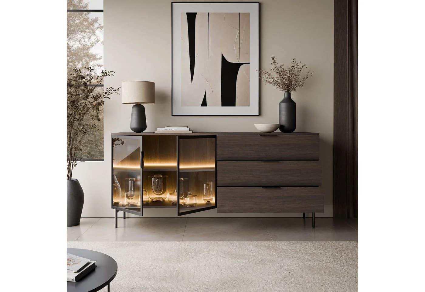 Lookway Kommode LINEA LOFT mit LED-Beleuchtung Eiche Dunin Schwarz - Bild 3
