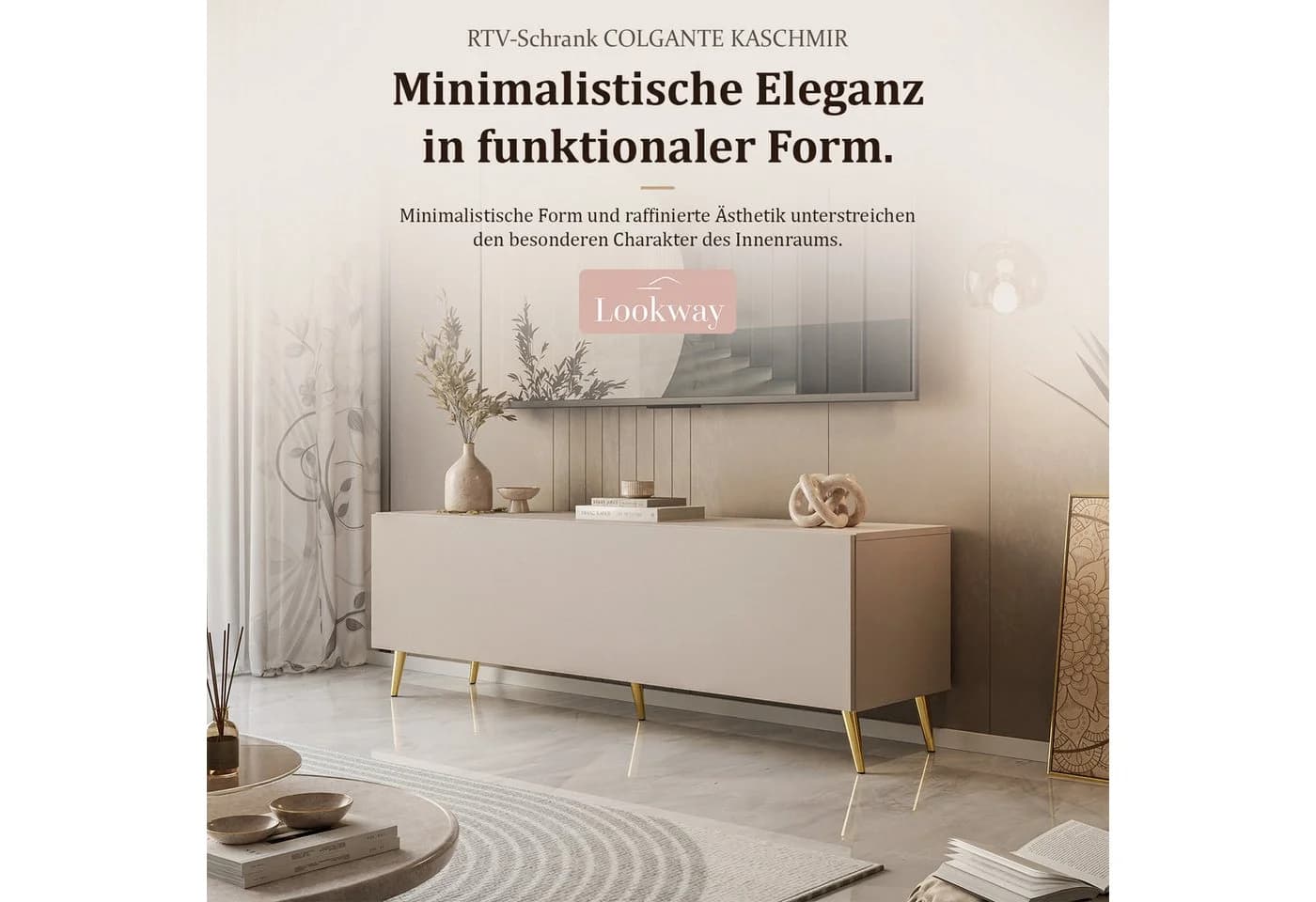 Lookway TV-Schrank COLGANTE 150 cm Kaschmir mit PUSH-OPEN und LED