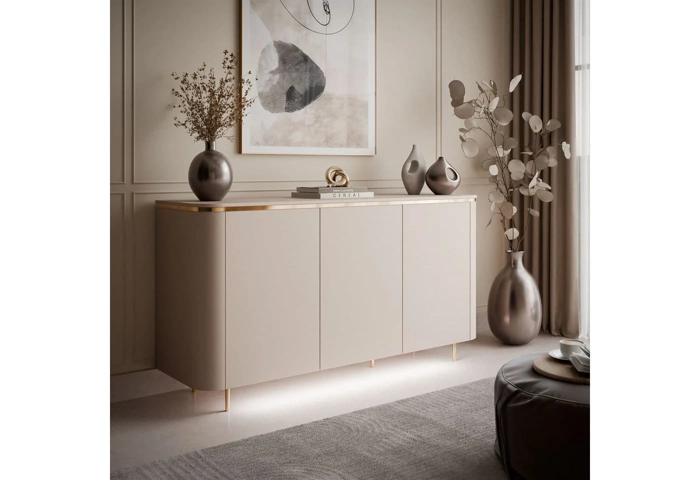 Lookway Kommode AVELINE Beige/Gold PUSH-OPEN LED - Bild 4