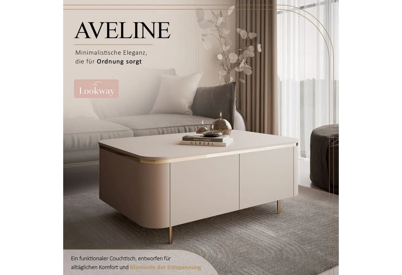 Lookway Couchtisch AVELINE Beine Kaschmir Gold