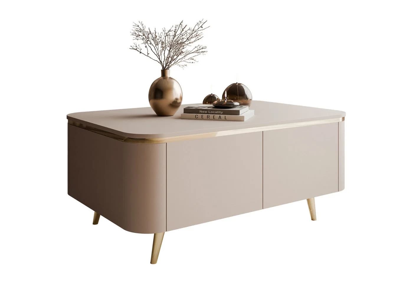 Lookway Couchtisch AVELINE Beige Gold Schräge Beinen - Bild 2