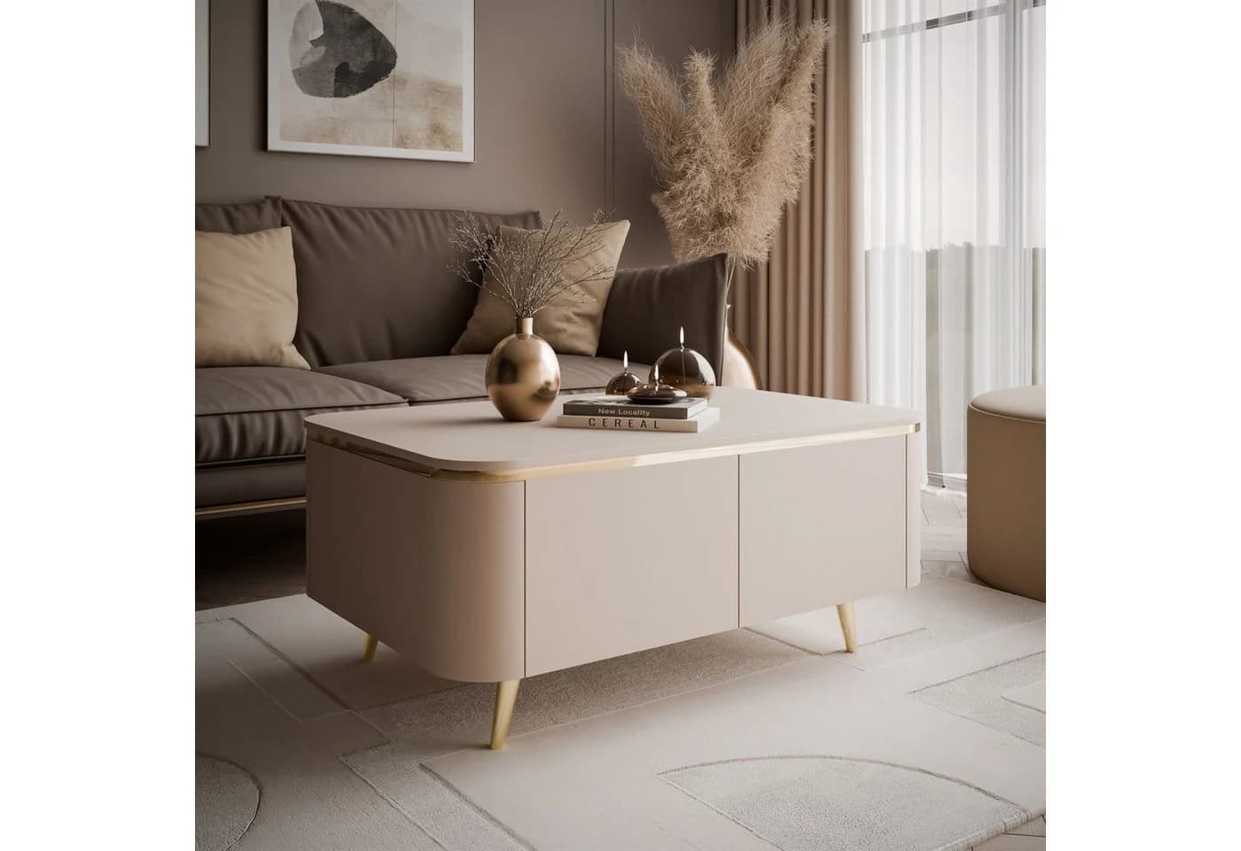 Lookway Couchtisch AVELINE Beige Gold Schräge Beinen - Bild 4
