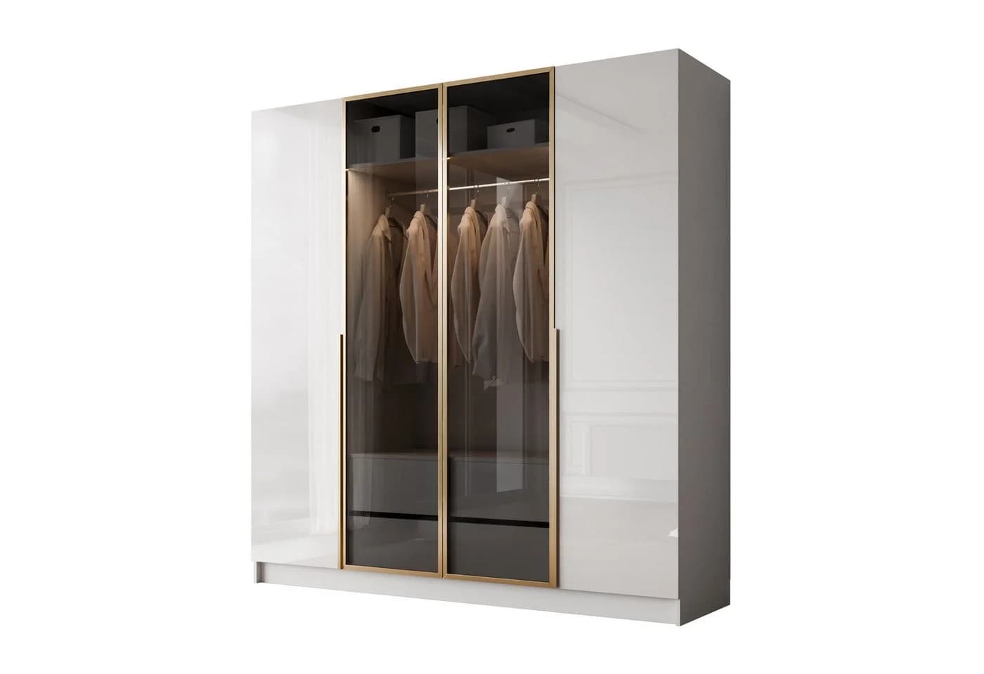 Lookway Kleiderschrank ATRIUM Weiß Hochglanz Gold Akzente - Bild 2