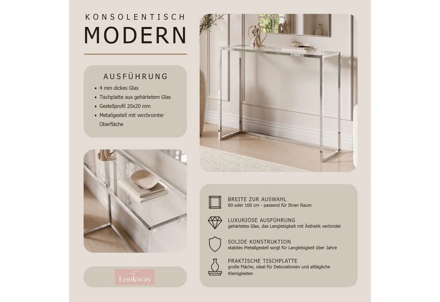 Lookway Konsolentisch MODERN II Glas Chrom - Bild 3