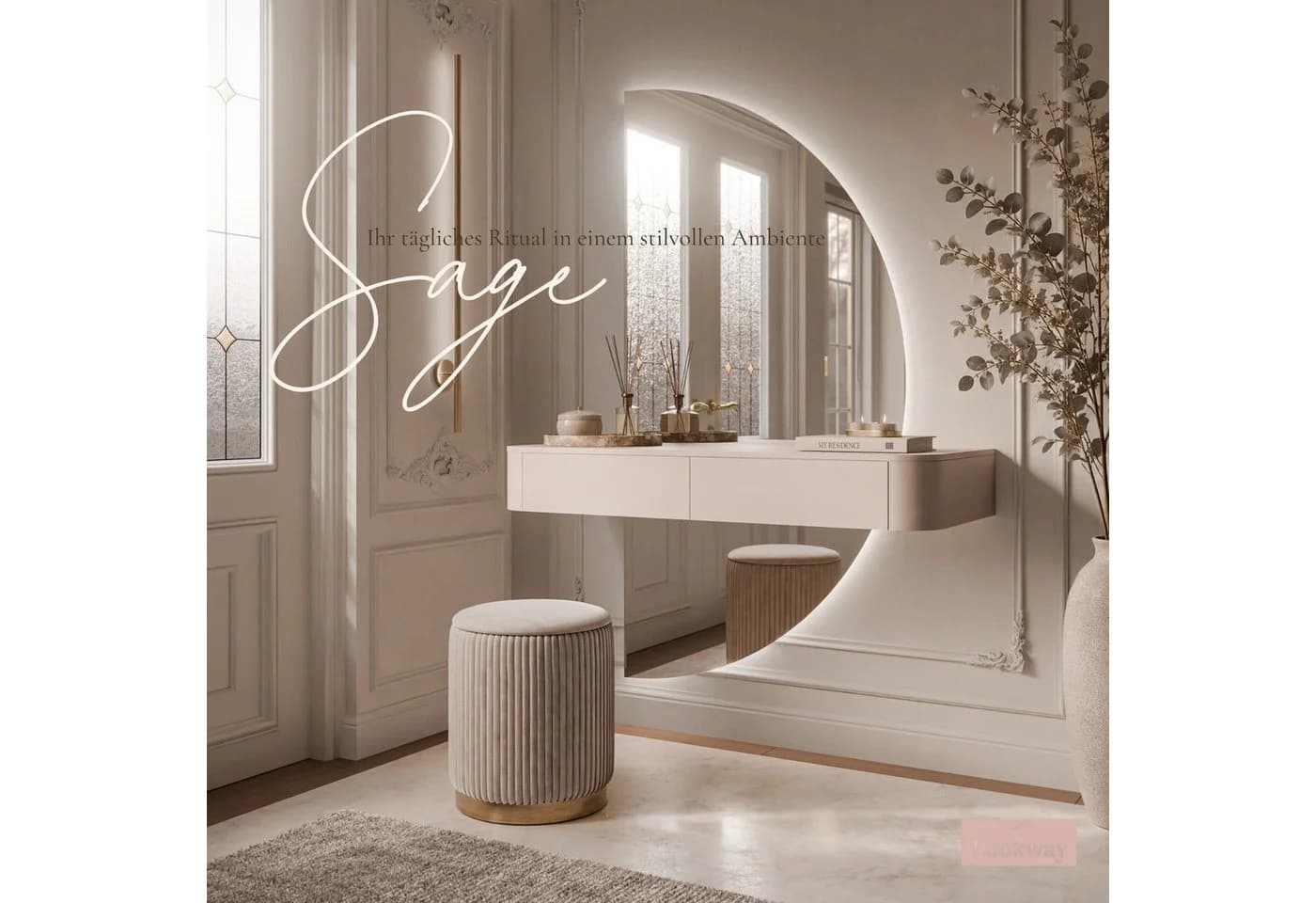 Lookway Schminktisch SAGE Kaschmir mit Spiegel und Schubladen