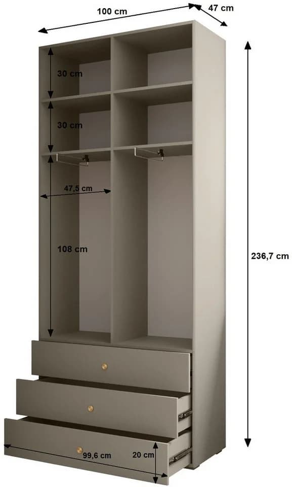 ABIKS MÖBEL Kompaktgarderobe INOVA 3 SATZ 11-teilig Weiß/Gold - Bild 4