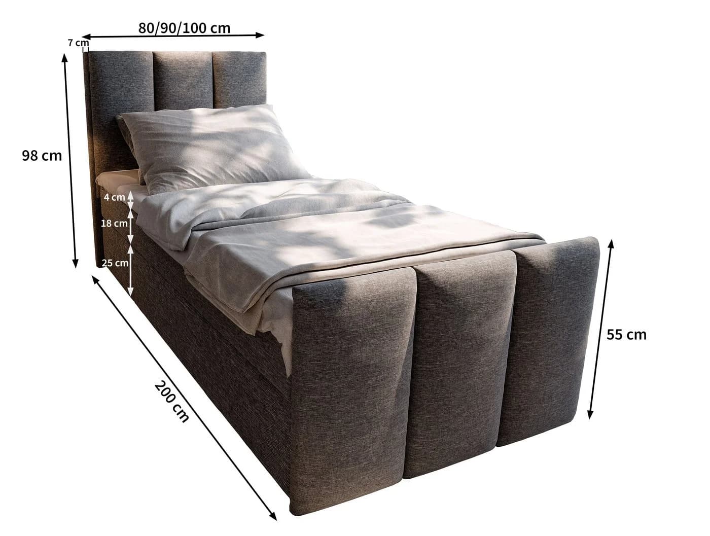 Masseno Boxbett LAGO Schwarz mit Bonell-Matratze und Topper - Bild 3