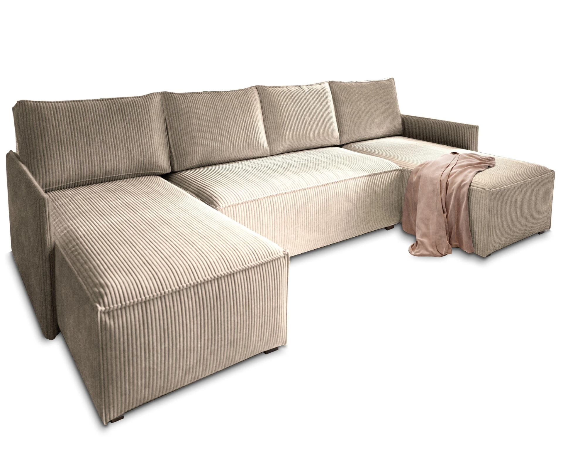 WOHNLANDSCHAFT TRES Beige Kordsofa mit Schlaffunktion
