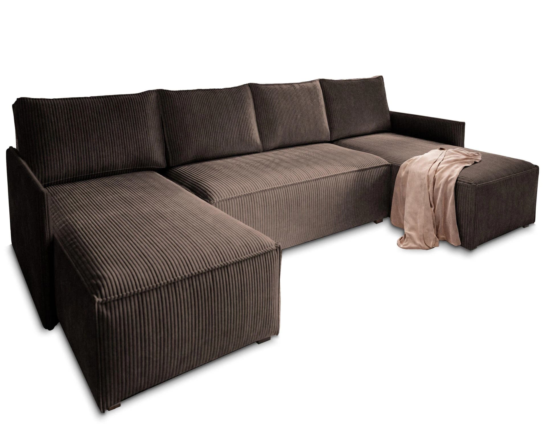 WOHNLANDSCHAFT TRES 3-teilig Braun Kordstoff mit Schlaffunktion