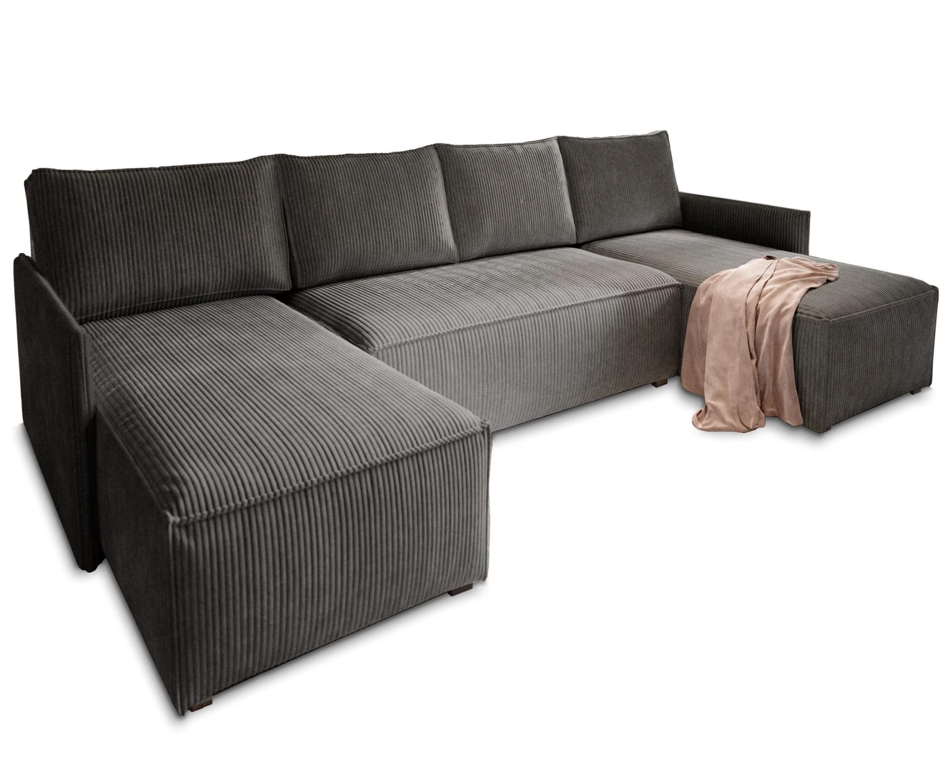 WOHNLANDSCHAFT TRES 3-teilig Graphit Kordstoff mit Schlaffunktion