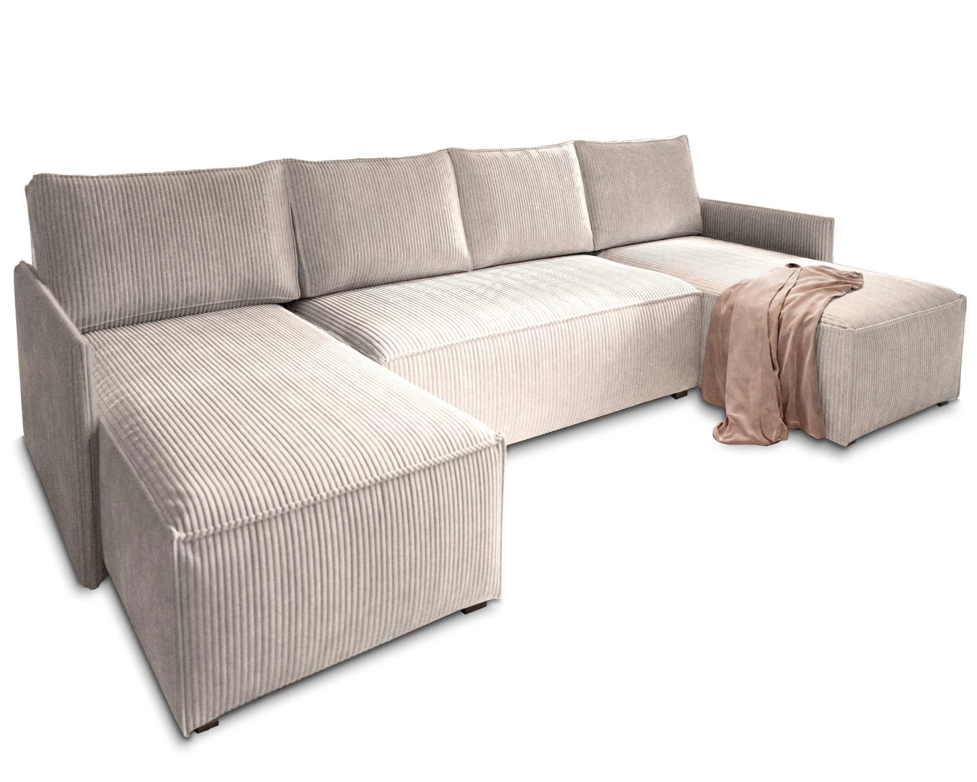 WOHNLANDSCHAFT TRES Sofa Creme Kordstoff mit Schlaffunktion