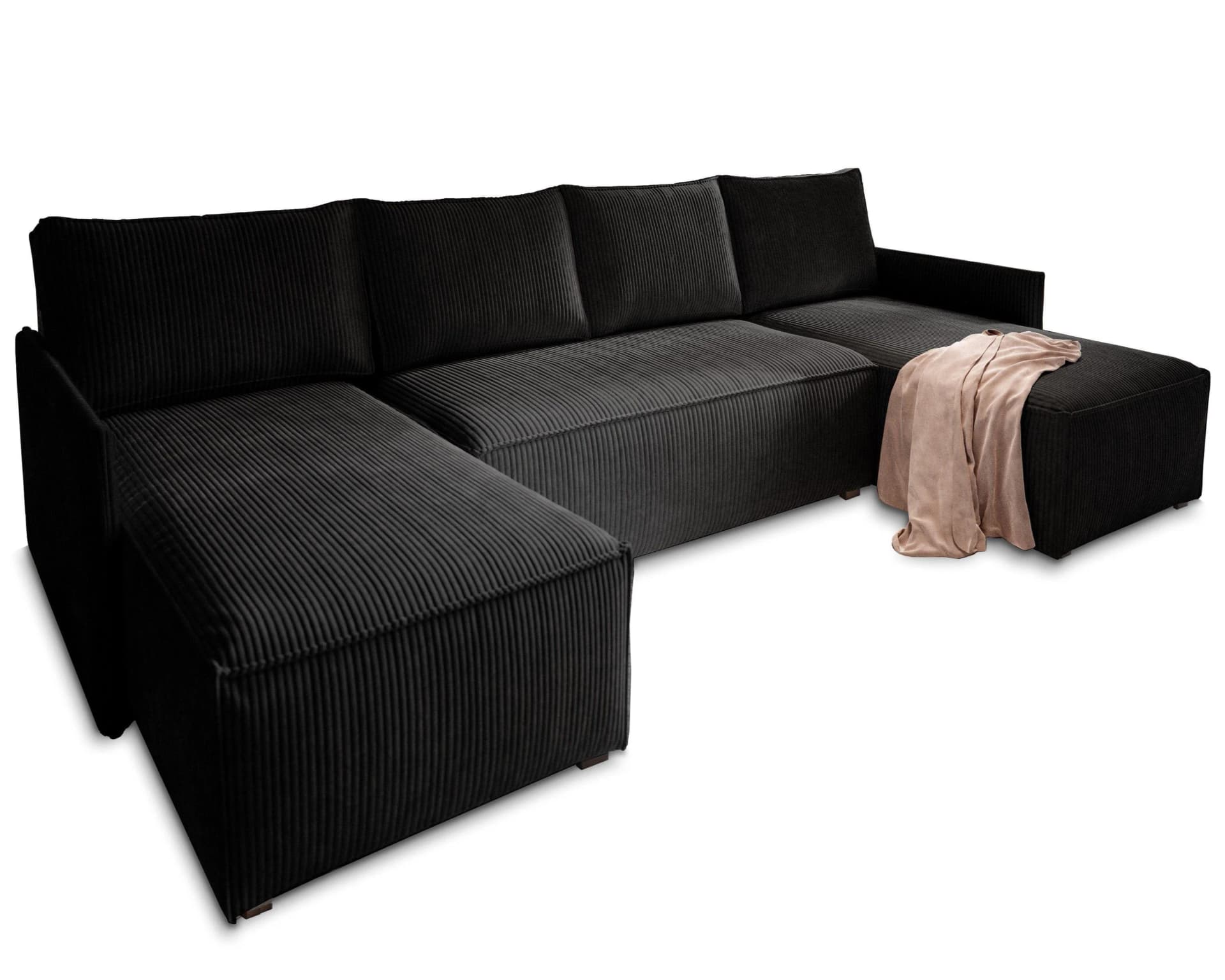 WOHNLANDSCHAFT TRES Schwarz Kordstoff Schlaffunktion