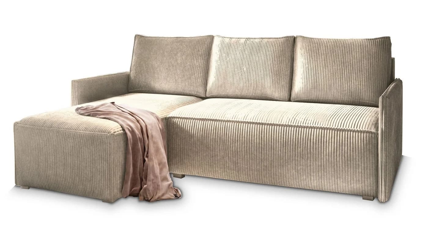 Masseno Ecksofa PERUSI L-Form mit Schlaffunktion und Bettkasten beige