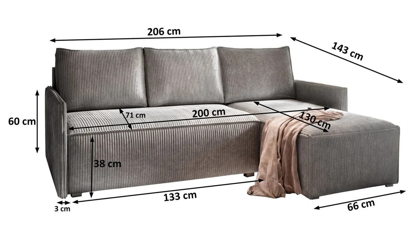 Masseno Ecksofa PERUSI L-Form mit Schlaffunktion und Bettkasten beige - Bild 3