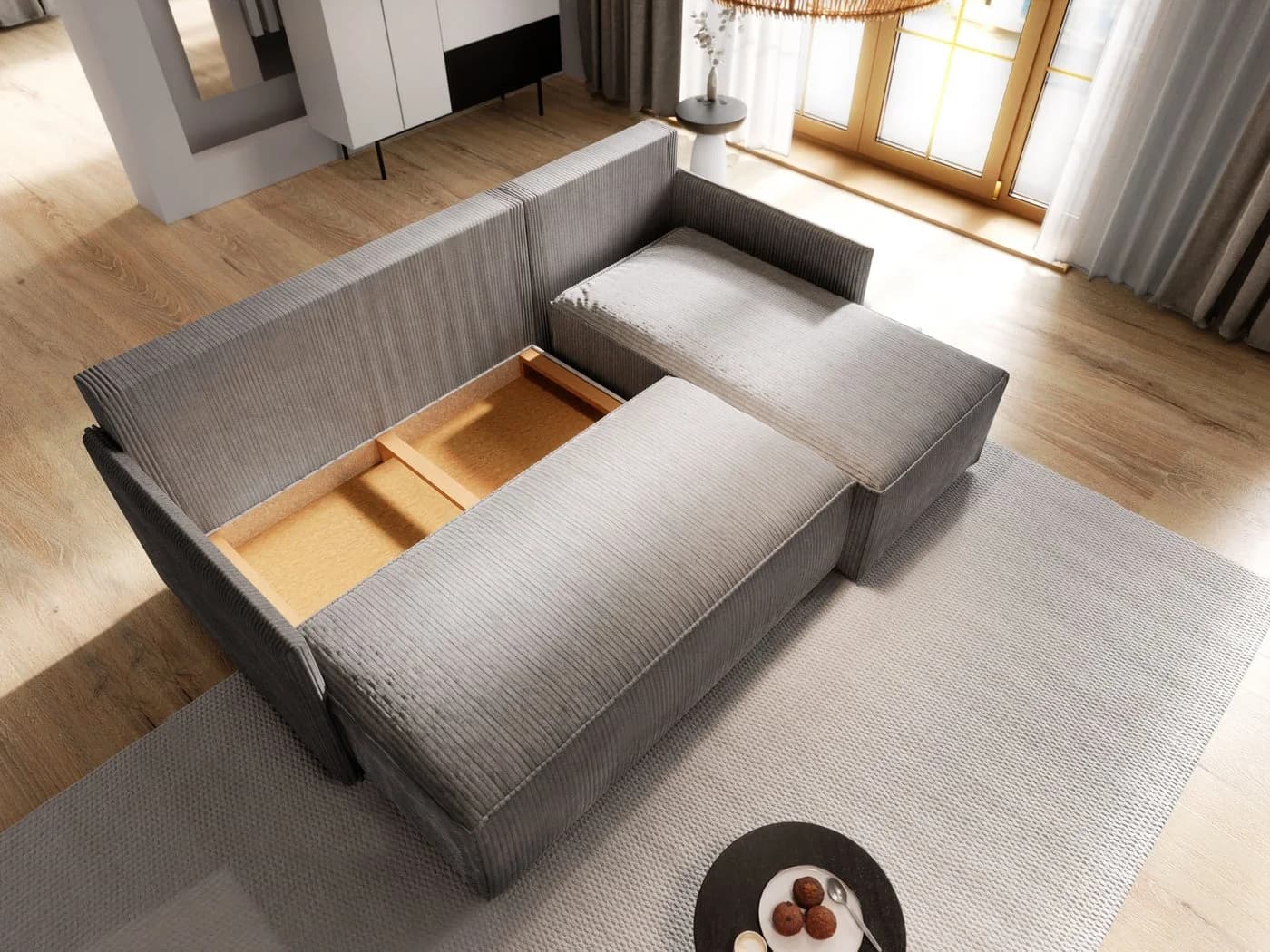 Masseno Ecksofa PERUSI L-Form mit Schlaffunktion und Bettkasten beige - Bild 4