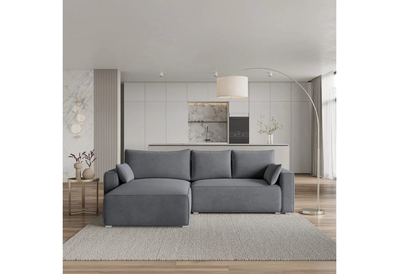 Masseno Ecksofa FORIL mit Schlaffunktion und Bettkasten grau - Bild 2