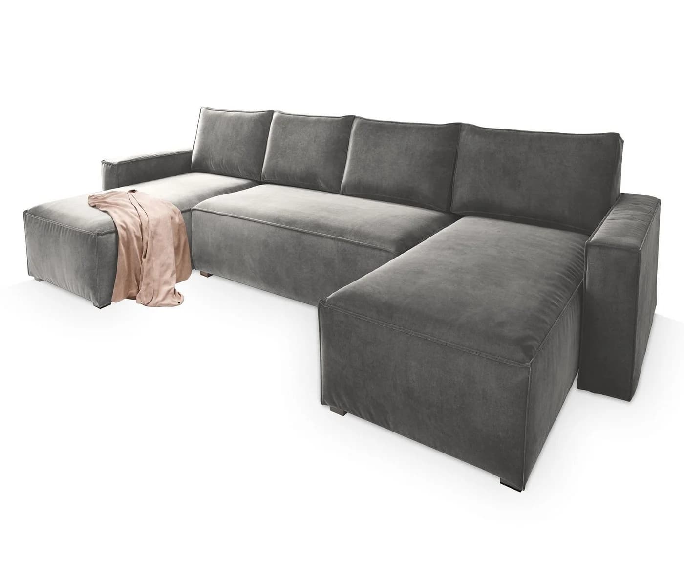 Masseno Ecksofa DENI U-Form mit Schlaffunktion und Bettkasten grau