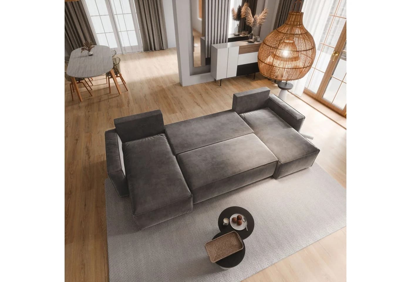 Masseno Ecksofa DENI U-Form mit Schlaffunktion und Bettkasten grau - Bild 4