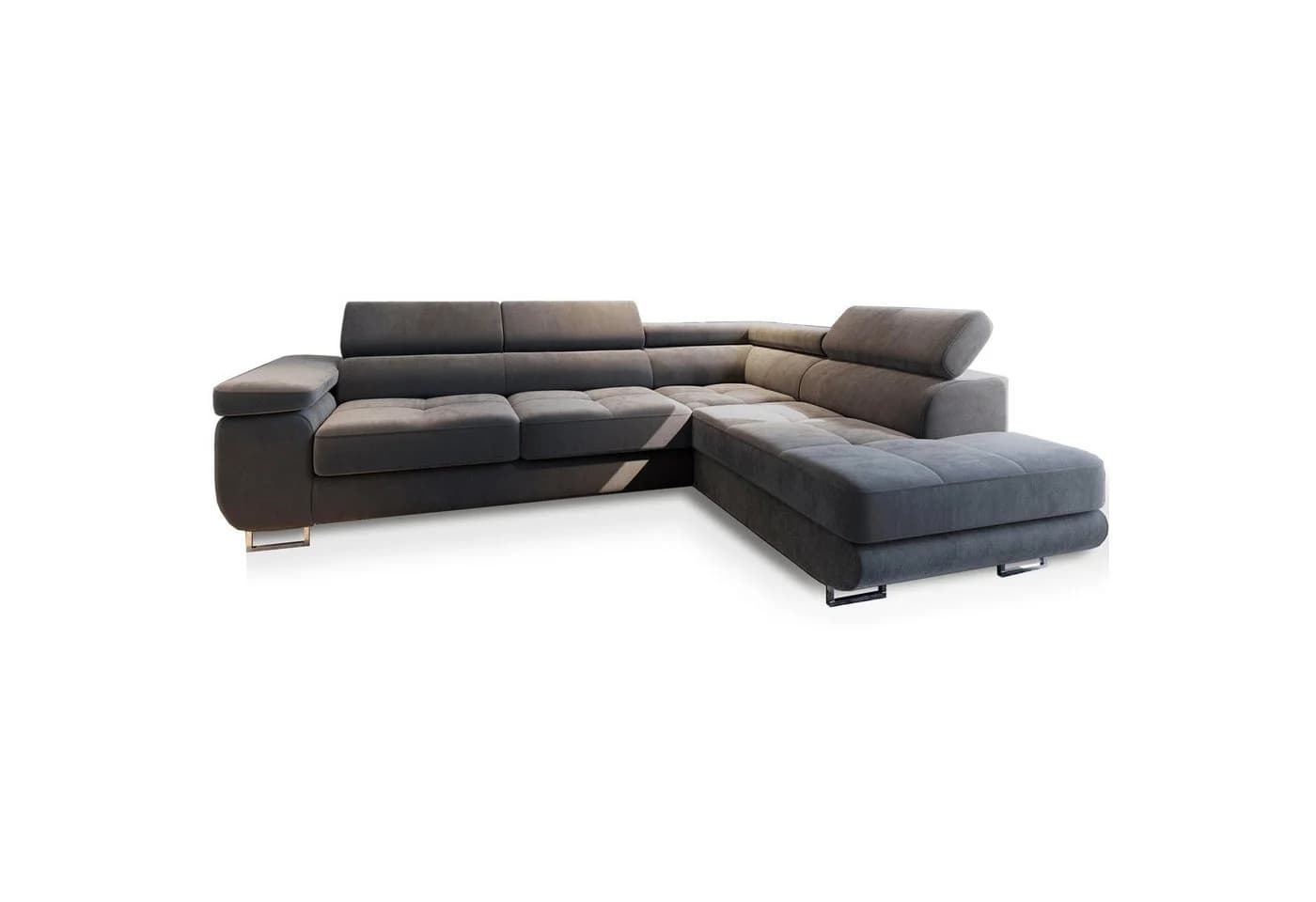 Masseno Ecksofa SELVA L-Form mit Schlaffunktion und Bettkasten Grau